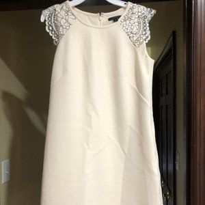 J Crew Cream Dress w/ Black Embroidery